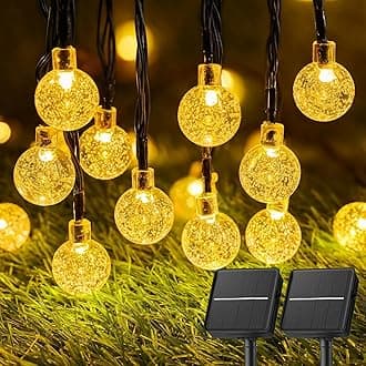 Solar String Lights Outdoor Waterproof, 2 Pack 60 LED 36.5 FT Each, Solar Powered Patio Lights with 8 Lighting Modes for Garden Yard Porch Wedding Party Decor (Warm White)