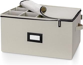 China Storage Containers, Sturdy Quilted Wine Glass Storage, Plate Organizer with Carry Handles, Moving Boxes for Dishes, Cups, Mugs and Stemware (Wine Glass, Hard Shell Cream)