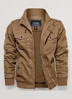 Men's Casual Cotton Military Bomber Jacket Winter Outerwear Windbreaker Cargo Jacket Multi Pockets