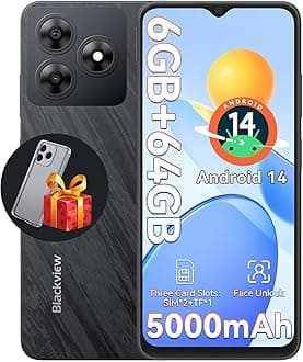 Blackview Wave 8C Mobile Phones, Android 14 Smartphone 2025, Octa-Core 6GB+64GB/SD 2TB, 5000mAh Smart Phone, 6.56" HD, 4G Dual SIM Free Unlocked Phones, 3 Card Slots, 2 Years Warranty, Black
