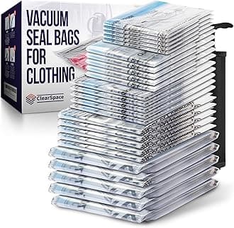 ClearSpace Vacuum Seal Bags for Clothing, Vacuum Storage Bags – 25 Combo Space Saver Bags, Blanket Storage, Clothes Storage – Vacuum Sealer Bags, Space Bags or Travel Bags, Hand Pump Included