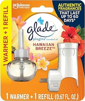 Glade PlugIns Refills Air Freshener Starter Kit, Scented Oil for Home and Bathroom, Hawaiian Breeze, 0.67 Fl Oz, 1 Warmer + 1 Refill
