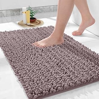 Yimobra Bathroom Rugs Non Slip Washable 24x17 Inch - Ultra Soft Absorbent Chenille Bath Mat, Quick Dry Shaggy Floor Carpet for Tub Shower, Mauve Home Decor Accessories