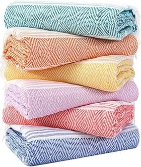 6 Packs Oversized Turkish Beach Towels Set Bulk 74"x38" Extra Large Sand Free Quick Dry Swim Bath Camping Pool Towel Travel Blanket Adult Essentials Cruise Accessories Vacation Stuff