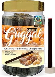 Guggal Dhoop Sticks/Frankincense Dhoop Batti Grade-1 Jar (Pack of 1 x 200Gm) Long Lasting Perfume for 24 Hours Home Fragrance/Meditation/Dhoop for Pooja/Free Dhoop Holder