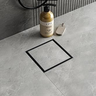 Neodrain 6-Inch Square Shower Drain with Removable Tile Insert Grate,Matte Black 304 Stainless Steel, CUPC Certified, Includes Hair Strainer