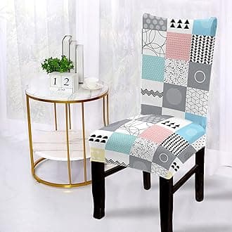 BRIDA® Polyester Spandex Stretchable Floral Geometric Printed Dining Chair Covers Elastic Chair Seat Case Protector, Slipcovers (1 Chair Cover, Quilt Square)