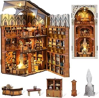 Book Nook Kit, DIY Miniature Dollhouse Booknook Kit with Led Light and Dust Cover (Public Library)