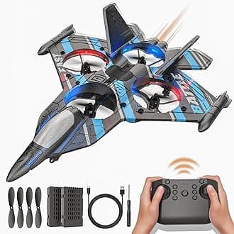BEZGAR RC Plane | 2.4GHZ Remote Control Airplane, RC Helicopter, 360° Flip Fighter Jet Toy, Toys for ages 8-13 with Colorful LED Navigation Lights Blue