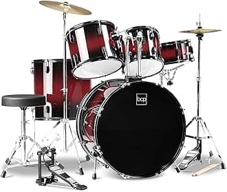 Best Choice Products 5-Piece Full Size Complete Adult Drum Set w/Cymbal Stands, Stool, Drum Pedal, Sticks, Floor Tom - Dark Cherry Sunburst