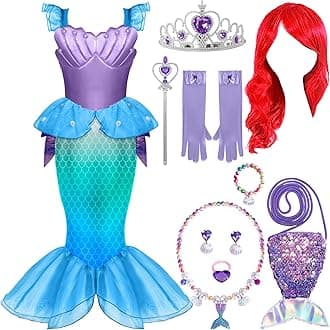 Halloween Mermaid Costume for Girls, Little Mermaid Dress, Princess Dress Up for Girls 4-6 for DressUp