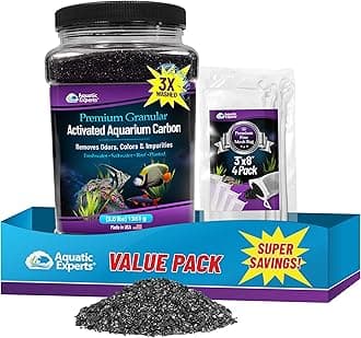 Premium Activated Carbon - Aquarium Carbon for Fish Tank Filter - Aquarium Filter Media - Aquarium Charcoal for Fish Tanks - Activated Charcoal Bulk (Granulated, 3 lbs with 4 Fine Mesh Bags)