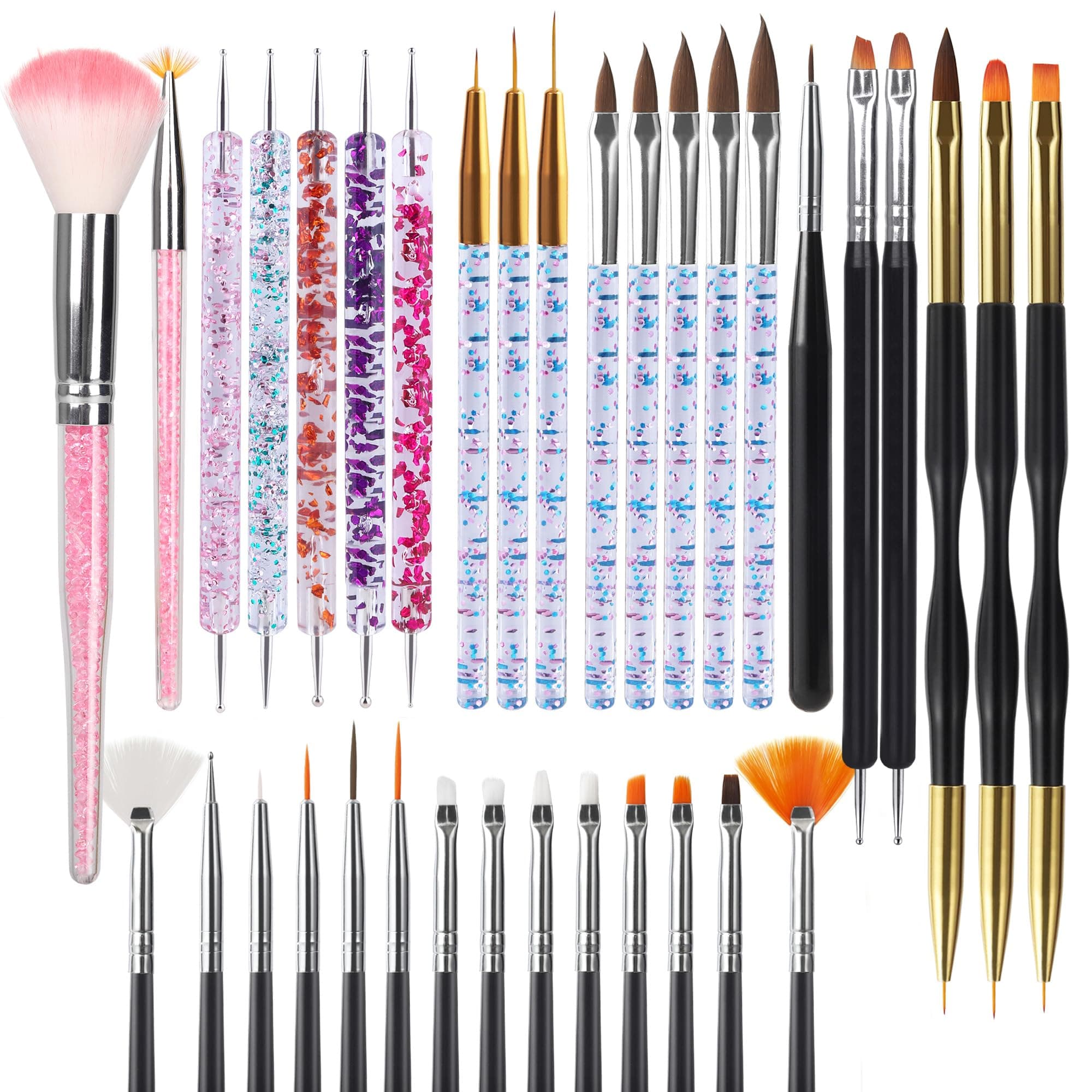Artdone 35pcs Nail Art Pens brushes,Nail Art Tool Set,Nail Dotting Tools,Nail Dust Brush,Striping Nail Art Brushes for Long Lines,Nail Drawing Pen For Nail Design