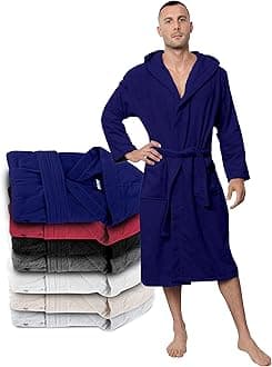 TwinzenBathrobe Men 100% Cotton OEKO-TEX® Certified - Premium Dressing Gown Mens Absorbent Towelling with Hood, 2 Pockets, Belt