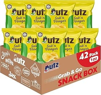 Utz Salt & Vinegar 1 oz. Bags, 42 Count Crispy Fresh Potato Chips, Crunchy Individual Snacks to Go, Cholesterol, Trans-Fat & Gluten Free