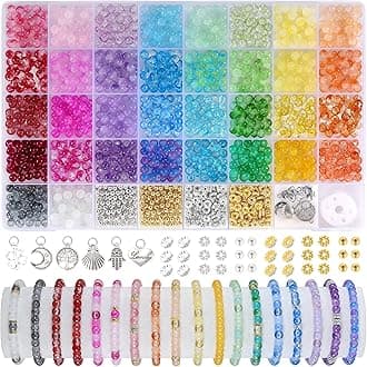 Funtopia 1400 Pcs Glass Beads for Bracelet Making, 34 Colors 6mm Crystal Gems...