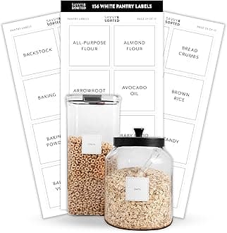 Pantry Labels for Food Containers, 156 Preprinted Kitchen Labels for Storage Bins and Glass Jars, Waterproof Removable Organizing Stickers for Food and Pantry Essentials