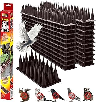 Bird Spikes 10 Pack – 5M Highly Durable Plastic Pigeon Deterrent – Protects Against Birds & Animals – Wall Spikes Security Fence Barrier (1, Brown)