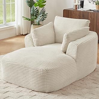 45” Chaise Lounge Chair Indoor, Corduroy Oversized Chaise Lounge with 3 Pillows for Bedroom Living Room, Boneless Chair with Armrest, No Assembly Required (White)Recycled Claim Standard 100