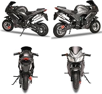 Mini Motorcycle Adults 49cc 4-Stroke Gas Pocket Motorbike 1pc Motorcycle Gas Pocket Bike Mini Motorcycle with Front Rear Disc Brakes, Racing Max Speed 25MPH Dual Headlights Black