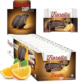 Fiorella Crunch Dark Chocolate Wafer Cookies, 18 Count, Chocolate Covered Crispy Thin Wafers with Layers of Orange Cream Filling, Individually Wrapped Snack Cookies, Bulk Chocolate Candy, 12.69 Oz