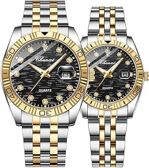 Swiss Brand Two Tone Watch Men Women Gold Silver Stainless Steel Waterproof Couple Watches