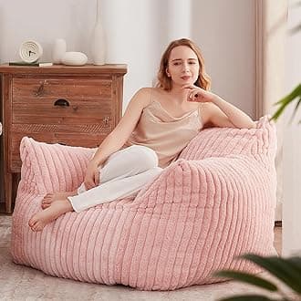 Giant Bean Bag Chairs for Adults Teens with Filling Comfy Cozy Large Bean Bag Lazy Sofa Chair Fuzzy BeanBag Chair with Armrests for Bedroom Living Room Reading Gaming (Pink, Large)