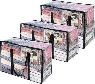 Vieshful 3 Pack 40L+60L+90L Clear Clothes Storage Bag, Zippered Closet Organizer, Plastic Storage Containers Moving bags for Comforter, Blanket, Bedding, Duvet, Toys