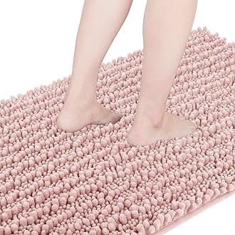 Yimobra Original Luxury Chenille Bath Rugs Mat, 112 x 61 cm, Soft Shaggy and Comfortable, Large Size, Super Absorbent and Thick, Non-Slip, Machine Washable, Perfect for Bathroom, Light Pink