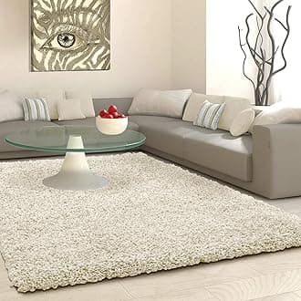 Plain Shaggy Rugs Living Room & Bedroom Soft Touch 5 CM Thick Pile Modern Bedroom Living Room Area Rugs Non Shed 8 x 10 Ft Size, Light Beige Mink