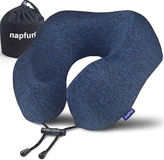 Neck Pillow for Traveling, Upgraded Travel Neck Pillow for Airplane 100% Pure Memory Foam Travel Pillow for Flight Headrest Sleep, Portable Plane Accessories, Blue