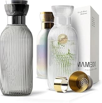 MAMEIDO Water Carafe 1 l, Glass Carafe with Pour spout & Sieve, Hand-Blown Water jug ​​with Noble Look for Special Occasions, carafes to give as a Gift (Smoke Silver)