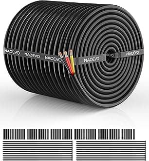 NAOEVO 16 Gauge Wire 3 Conductor Electrical Wire, 16 AWG Stranded PVC Cord, 12V Low Voltage/Tinned Copper/Flexible Cable for Automotive Wiring, Lamp Cord, Marine Cable (200FT)