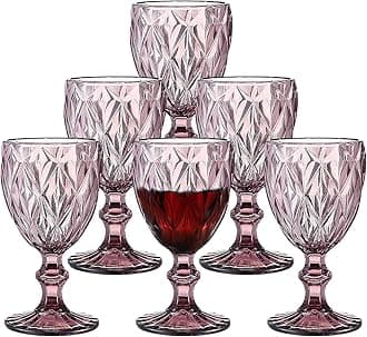 Color Water Goblet Glasses, Set of 6, 340 ml, Textured Pink Purple Stem Colored Wine Glassware, Drinking Tumbler Glass for Juice, Drinks, Home, Kitchen, Beverage, Gift