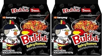 Buldak Korean Spicy Chicken Stir Fried Ramen Original Flavor Spicy Noodles Authentic Korean Ramyun 4.94 oz, 5 Count (Pack of 2)