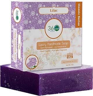 360Feel Lilac Soap - Made in The USA - Castile Handmade, All-Natural, Cold-Processed - Infused with Sweet Lilac for a Refreshing Floral Aroma and Creamy Moisturizing Lather - 5 oz