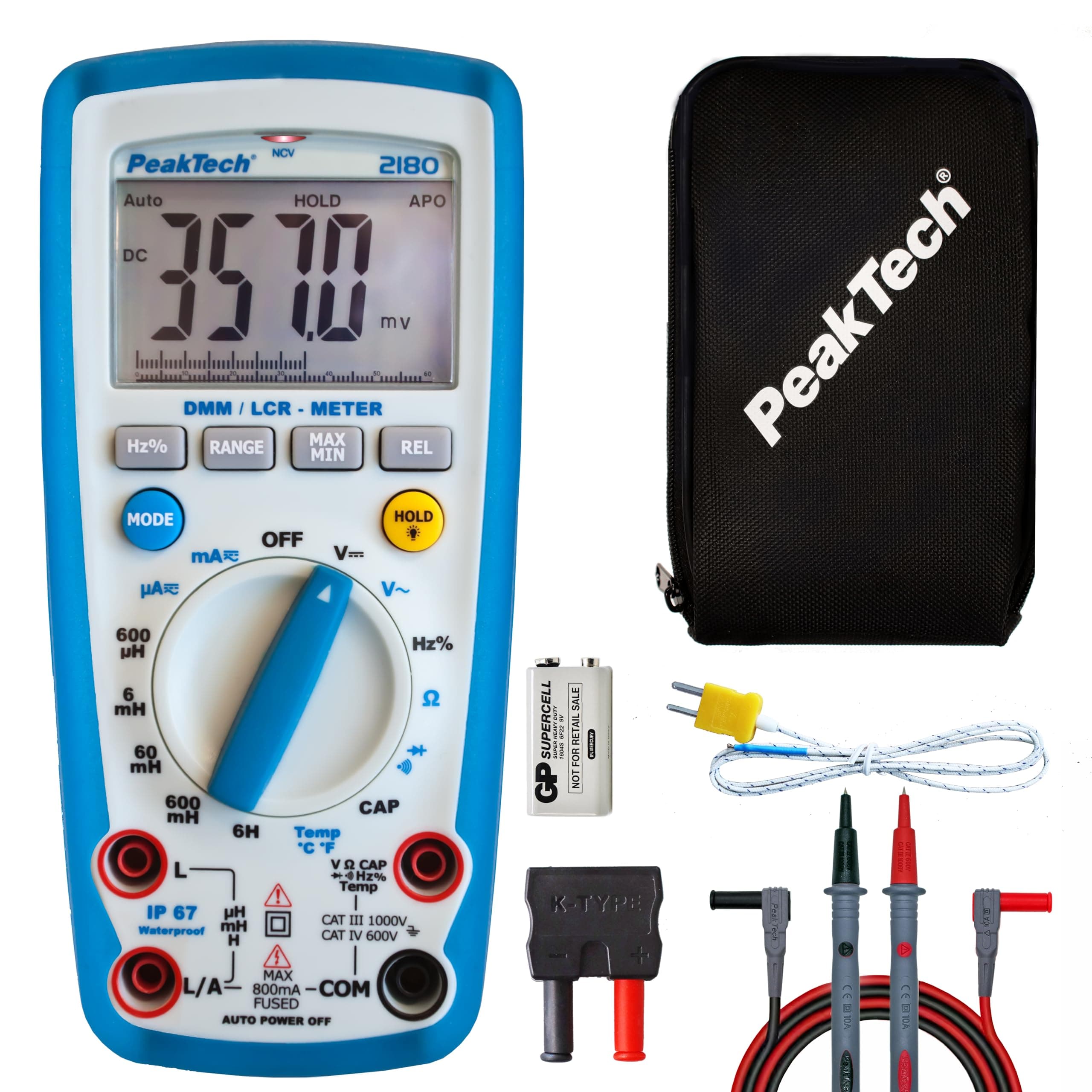 PeakTech Digital Multimeter with LCR meter, 6000 Counts, Auto-range, Ammeter, Illuminated LCD Display - Cat III 1000 V