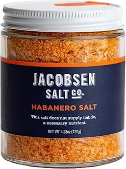 Jacobsen Salt Co. Habanero Salt – Kosher Sea Salt, Non-Iodized Made in USA, Non-GMO, Spicy Margarita Salt, Steak Seasoning, Habanero Flavored, Real Salt – 4.23oz