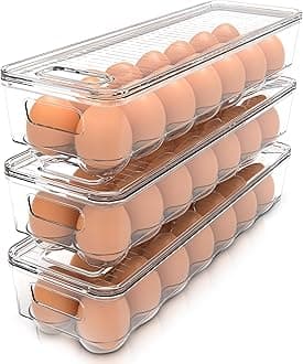 Utopia Home Egg Container With Lid and Handle for Refrigerator - Pack of 3 - Clear Stackable Egg Holder for Kitchen Storage and organization