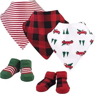 Unisex Baby Cotton Bib and Sock Set, Christmas Tree, One Size