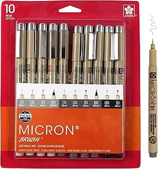 SAKURAPigma Micron Fineliner Pens - Archival Black and Gray Ink Pens - Pens for Writing, Drawing, or Journaling - Assorted Point Sizes - 1 count Pack of 10