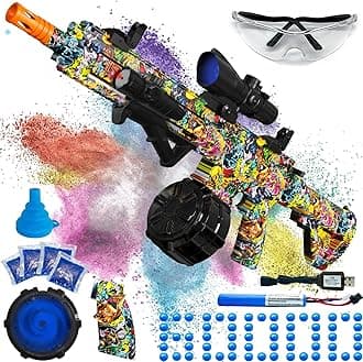 Electric Gel Ball Blaster, High Speed Automatic Splatter Ball Blaster with 40008+ and Goggles, JIFTOK Rechargeable Splatter Ball Toys for Outdoor Activities Shooting Game Party Favors - Graffiti