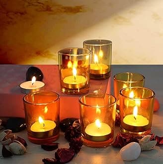 Pure Source India Set of 6 Glass Votive Tealight Candle Holders - Living Room Side Table Home Decoration (Glass, Pack of 6, Yellow)