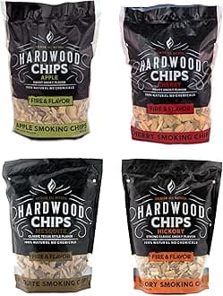Fire & Flavor Premium All Natural Wood Chip Bundle for Smokers - Wood Chips for Smoking - Smoker Wood Chips - Smoker Accessories Gifts for Men and Women - Apple, Mesquite, Hickory, Cherry