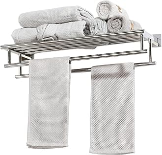 Alise 24-Inch Bathroom Lavatory Towel Rack Towel Shelf with Two Towel Bars Wall Mount Towel Holder,GZ8000-C SUS 304 Stainless Steel Polished Chrome