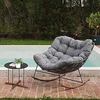 Grand patioRocking Chair Set Outdoor Rocking Chair with Patio Side Table Royal E-coated Rocking Chair with Padded Cushion