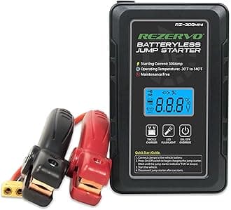 Rezervo Batteryless Jump Starter - Jumpstarts Vehicles Using Ultracapacitor Technology for Cars, Trucks, Boats, RVs, ATVs, and other Gas Engines (RZ-300mini (300A))