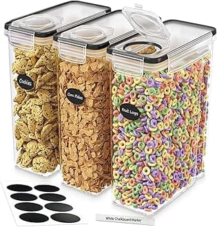 Cereal Containers Storage 3 Pack 135 fl. oz Cereal Dispenser Countertop, Airtight Food Storage Containers for Pantry Organization and Storage, Bpa-free Cereal Storage Container with Marker & Labels