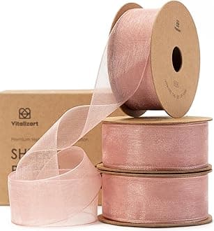 Rose Gold Ribbon Organza Sheer Ribbon 1 inch x 30Yd Handmade Fabric Light Pink Ribbons for Gift Wrapping Christmas Tree Crafts Bows Wedding Invitations Wreaths Wrap