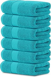White Classic Luxury Hand Towels | Cotton Hotel spa Bathroom Towel | 16x30 | 6 Pack | Aqua
